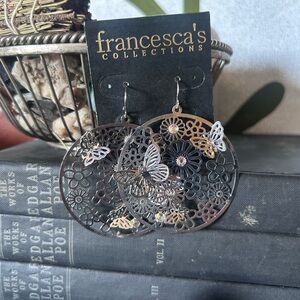 Francesca’s Silver Circle Butterfly Earrings